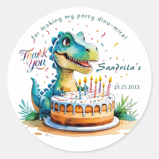 Watercolor BIRTHDAY Dinosaur Sticker  (Voorkant)