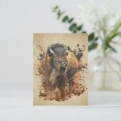 Watercolor Bizon Buffalo Dier Wilde Dieren Natuur Briefkaart (Staand voorkant)