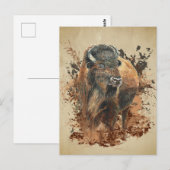 Watercolor Bizon Buffalo Dier Wilde Dieren Natuur Briefkaart (Voorkant / Achterkant)