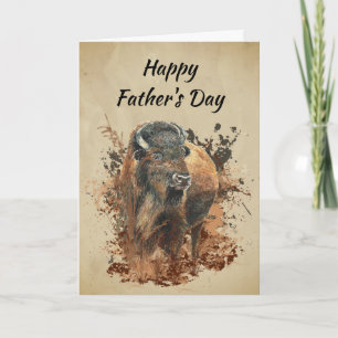 Watercolor Bizon Buffalo Dier Wilde Natuur Feestdagen Kaart