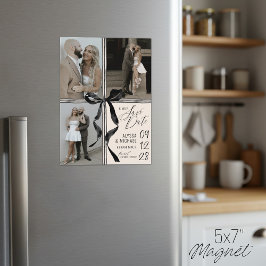 Watercolor Black Bow 3 Photo Wedding Save the Date Magnetische Uitnodiging