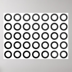 Watercolor black circles on white background. Blac Poster