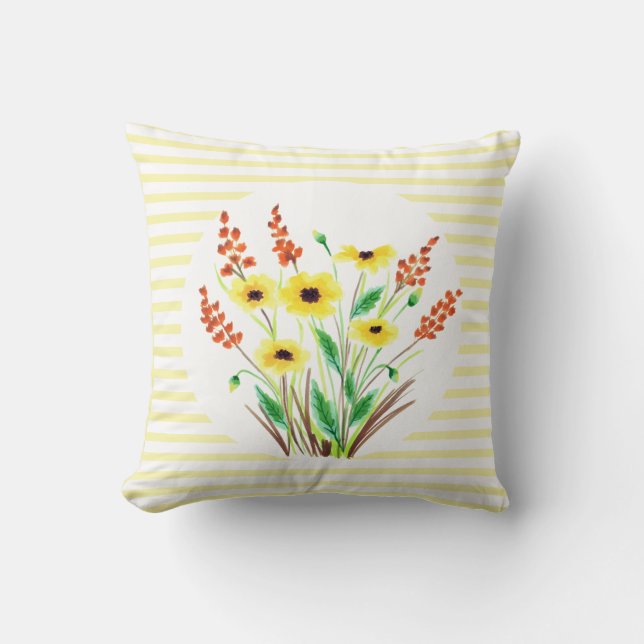 Watercolor Black-Eyed Susan Bloem Vierkant Kussen (Voorkant)