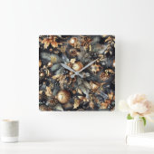 Watercolor Black Gold Christmas Motifs Holiday Vierkante Klok (Huis)