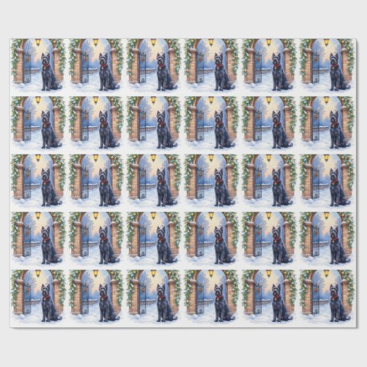 Watercolor Black Russian Terrier Iron Christmas Cadeaupapier (Vlak)