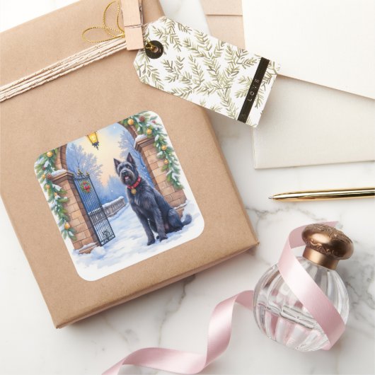 Watercolor Black Russian Terrier Iron Christmas Vierkante Sticker (Geschenken)