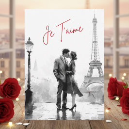 Watercolor Black White Paris Je T'aime Valentine's Feestdagenkaart