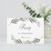 Watercolor blad krans Trouw RSVP kaart (Staand voorkant)