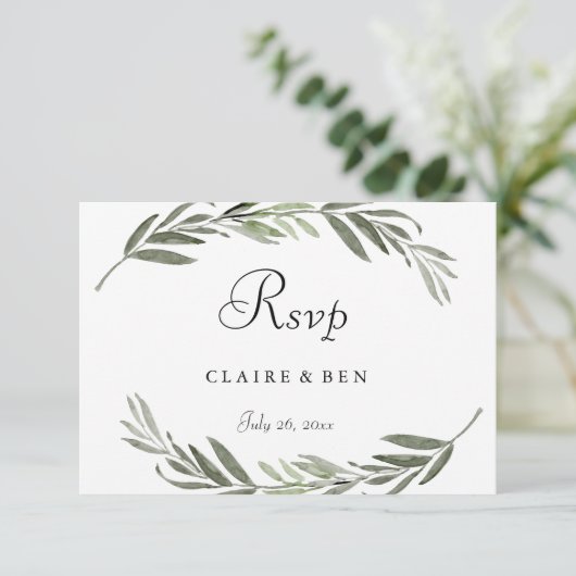 Watercolor blad krans Trouw RSVP kaart (Staand voorkant)
