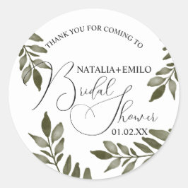 Watercolor blad tak groen bruidsdouche ronde sticker