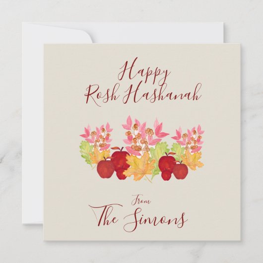Watercolor bladeren appels Rosh Hashanah FLAT Kaart (Voorkant)