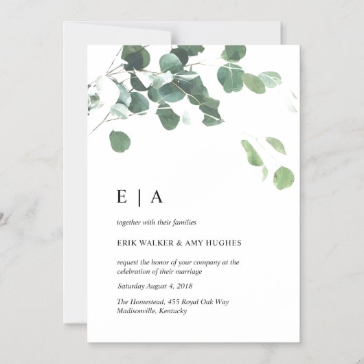 Watercolor bladeren bruiloft magnetische uitnodiging (Voorkant)