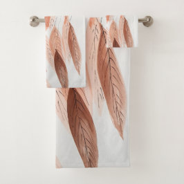 Watercolor Bladeren Bruin Terracotta Beige Blos Bad Handdoek