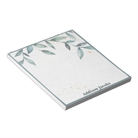 Watercolor bladeren gepersonaliseerd notitieblok (Schuin)