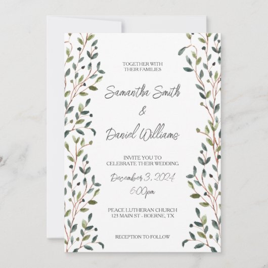 Watercolor Bladeren Groene Huwelijk Kaart (Voorkant)