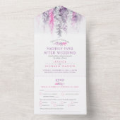 Watercolor bladeren indigoblauw roze huwelijksfees all in one uitnodiging (Binnen)