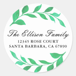 Watercolor Bladeren Krans Groene Botanische Ronde Sticker