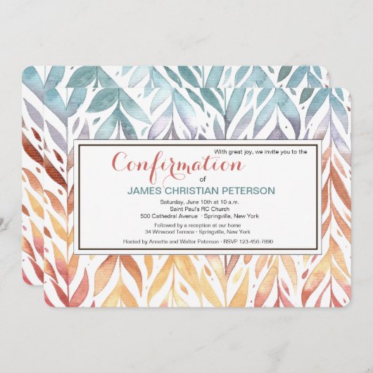 Watercolor Bladeren Uitnodiging (Voorkant / Achterkant)