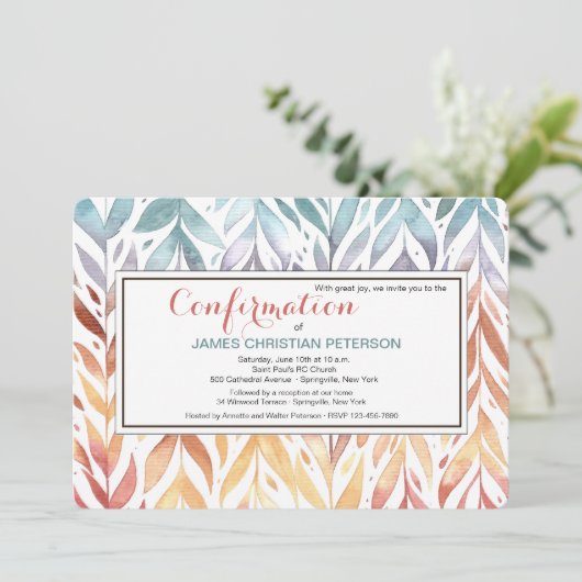 Watercolor Bladeren Uitnodiging (Staand voorkant)