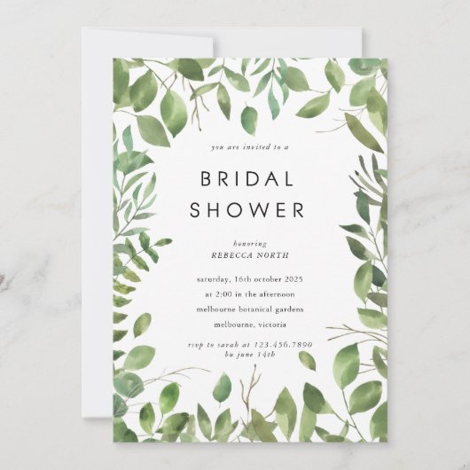 Watercolor Bladerige Rand Frame Bruiloft Feest Kaart (Voorkant)