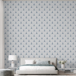 Watercolor Blau Anker Diamant en Wit Kust Behang
