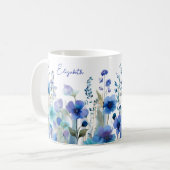Watercolor Blau Bloem Aangepaste Naam Koffiemok (Voorkant links)