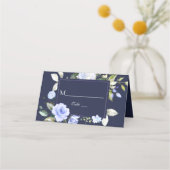 Watercolor Blau Bloem Motief Bruiloft Tafel Nummer Plaatskaartje (Achterkant)
