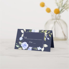 Watercolor Blau Bloem Motief Bruiloft Tafel Nummer Plaatskaartje