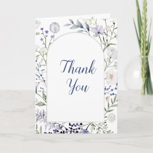 Watercolor Blau Bloemenframe Bedankkaart (Voorkant)
