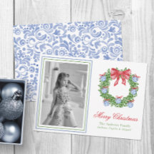 Watercolor Blau Chinoiserie Ornament Krans Foto
