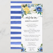 Watercolor Blau en Gele Bloemen Bruiloft Menu (Voorkant / Achterkant)