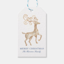 Watercolor Blau Rendier Kerstmis Cadeaulabel