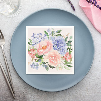 Watercolor Blau Roze Hortensia Pioen Lente Bloem Servet