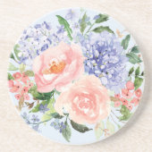 Watercolor Blau Roze Hortensia Pioen Lente Bloemen Zandsteen Onderzetter (Voorkant)