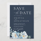 Watercolor Blau Winter Bloem Bruiloft Save The Date (Voorkant)