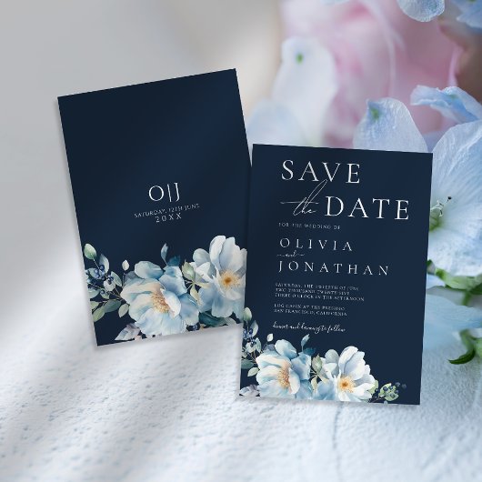 Watercolor Blau Winter Bloem Bruiloft Save The Date