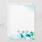 Watercolor Blauw Aqua Bloem Bruiloft Kaart (Achterkant)