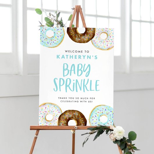 Watercolor Blauw en Chocolade Donuts Baby Sprinkle Poster