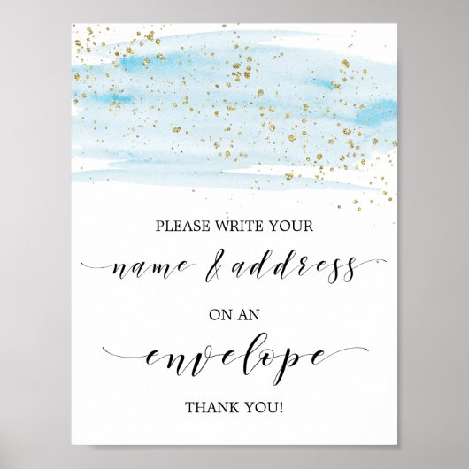 Watercolor Blauw en Goud Adres Een Enveloppe Teken Poster (Voorkant)