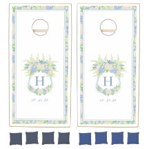 Watercolor Blauw en Witte Hortensia Wapenschild