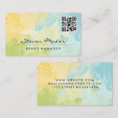 Watercolor Blauw Geel | QR Code Visitekaartje (Voorkant / Achterkant)