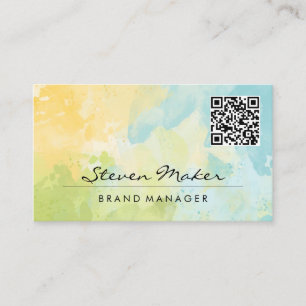 Watercolor Blauw Geel   QR Code Visitekaartje