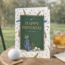 Watercolor Blauw Groen Golf Thema Verjaardagswense Kaart