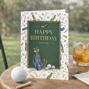 Watercolor Blauw Groen Golf Thema Verjaardagswense Kaart