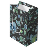Watercolor Blauw op Donkergrijze Bloemen Medium Cadeauzakje (Voorkant Gekanteld)