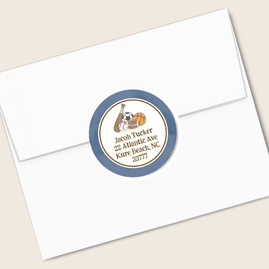 Watercolor Blauw Sport Retouradres Label Sticker