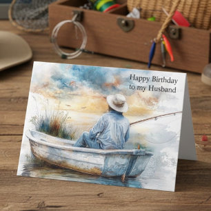 Watercolor Blauw Visserij Echtgenoot Gelukkige Ver Kaart