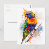 Watercolor Blauwanglori Briefkaart (Voorkant / Achterkant)