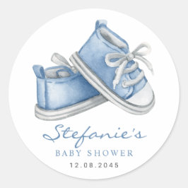 Watercolor Blauwe Baby Schoentjes Baby Shower Ronde Sticker