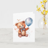 Watercolor Blauwe Ballon Beer Kaart (Gele Bloem)